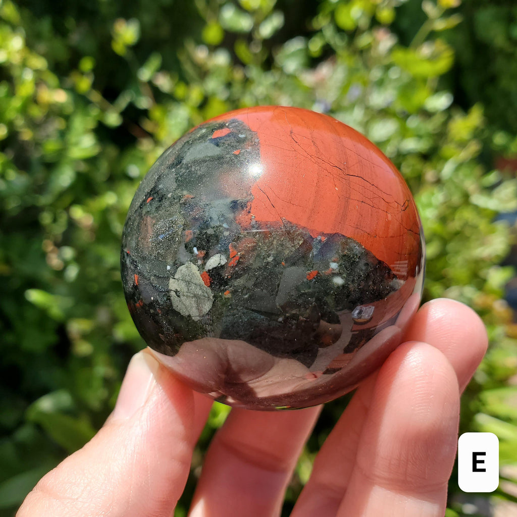 African Bloodstone Sphere - Calming, Grounding, Persistence, Courage - Black and Red Crystal Ball Healing Gemstone