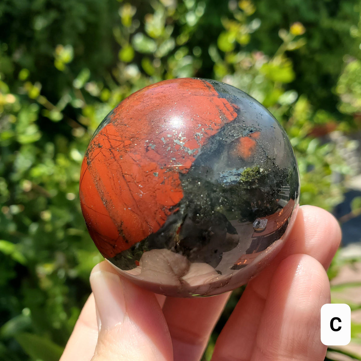 African Bloodstone Sphere - Calming, Grounding, Persistence, Courage - Black and Red Crystal Ball Healing Gemstone