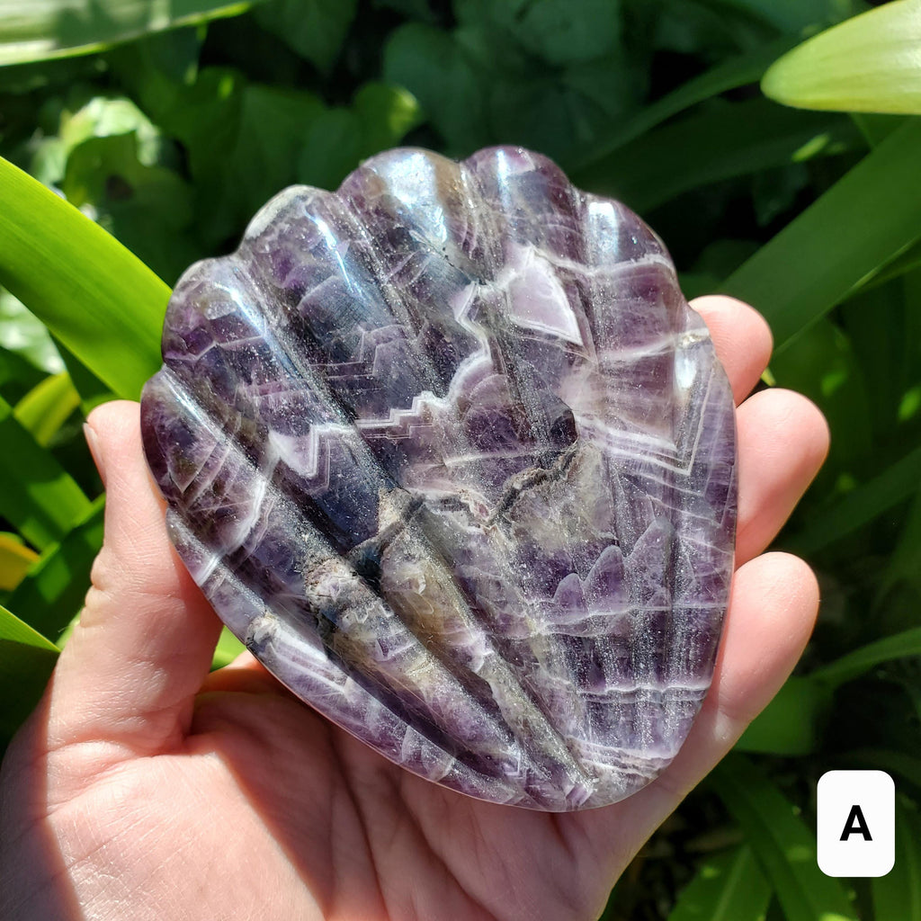 Dream Amethyst Seashell Mirror - Calming, Energetic Protection, Positivity, Divine Love - Amethyst Crystal Mirror for Vanity, Bathroom