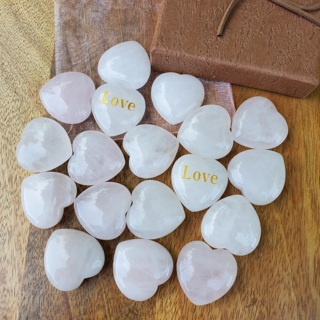 Motivational Memory Match Game with 9 Pairs of Engraved Rose Quartz Hearts - Unconditional Love, Compassion, Self Love - Cute Pink Hearts