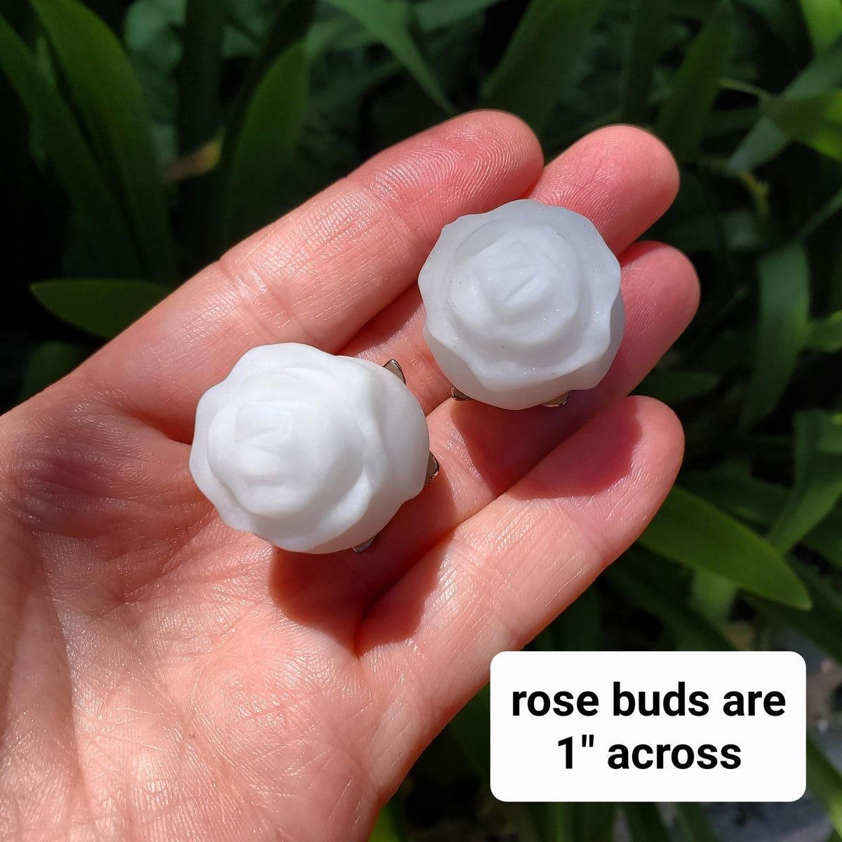 Small White Jade Rose with Metal Stem - Brings in Joy, Peace, Calm & Love Energy - White Flower Stone Carving Healing Gemstones