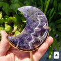 Dark Dream Amethyst Moon on Stand - Calming, Energetic Protection, Positivity, Divine Love - Purple Amethyst Moon Crystal Gemstone