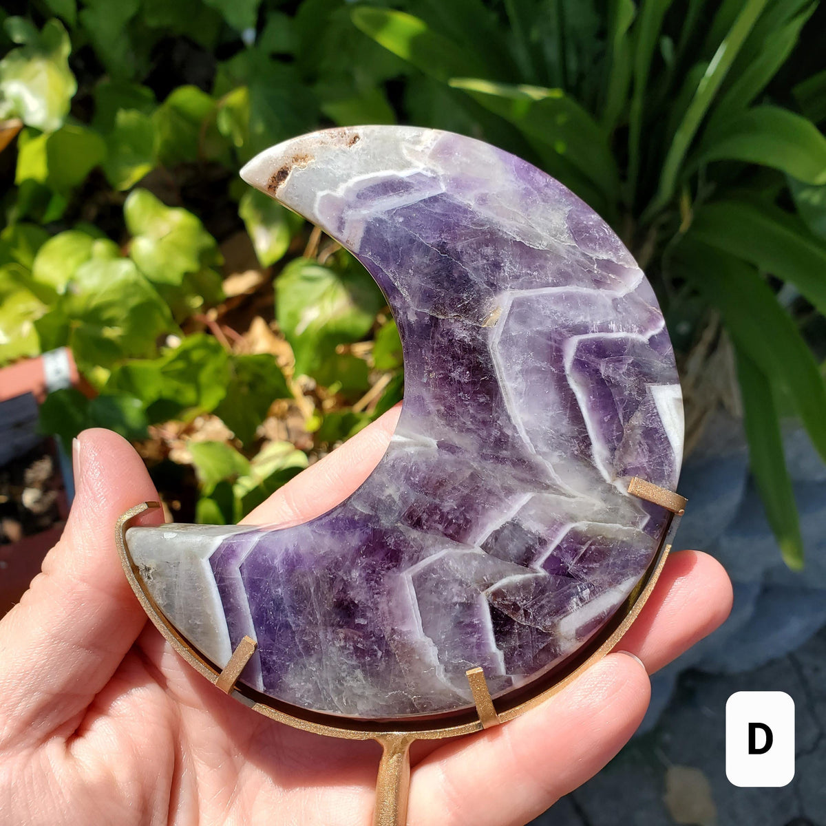 Dark Dream Amethyst Moon on Stand - Calming, Energetic Protection, Positivity, Divine Love - Purple Amethyst Moon Crystal Gemstone