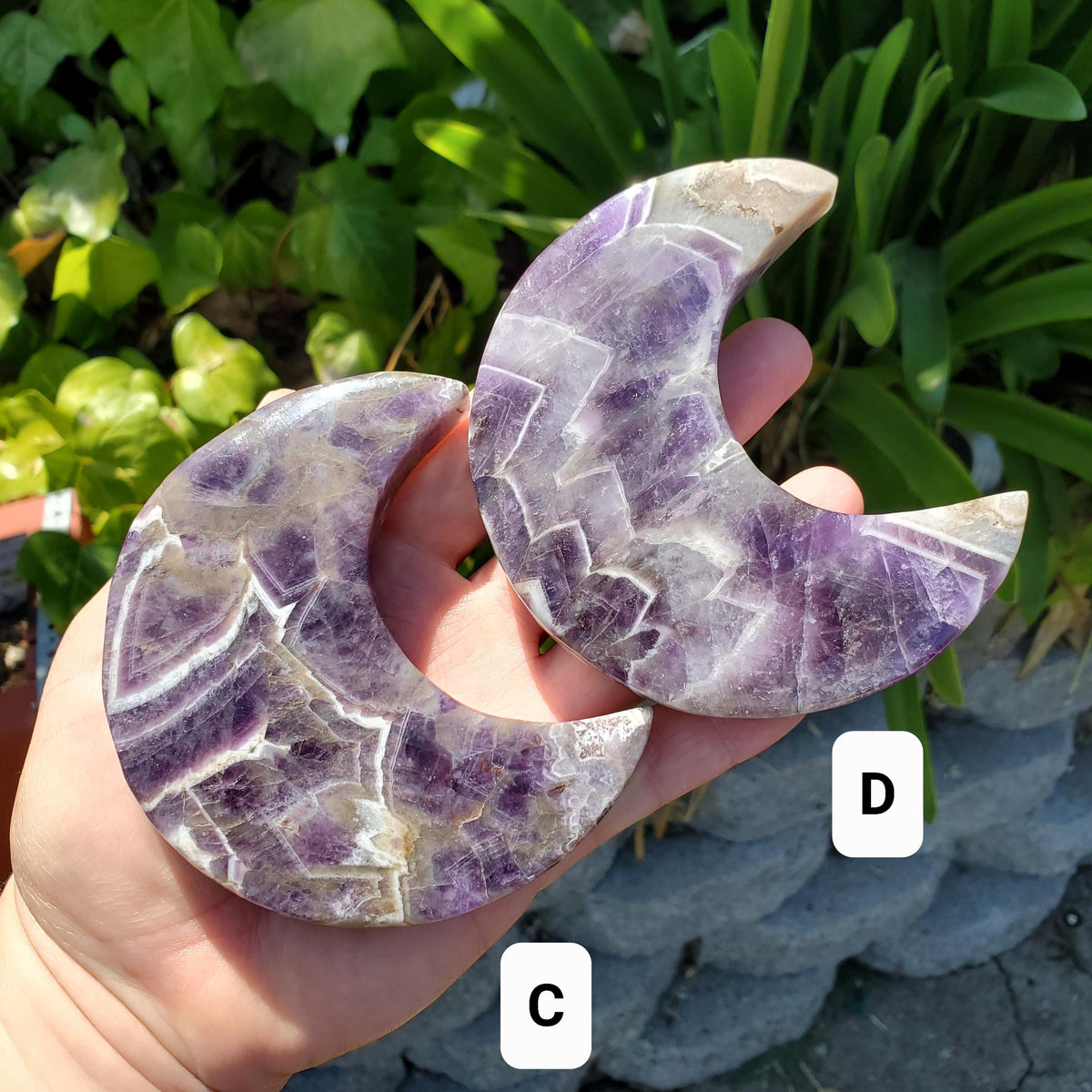 Dark Dream Amethyst Moon on Stand - Calming, Energetic Protection, Positivity, Divine Love - Purple Amethyst Moon Crystal Gemstone