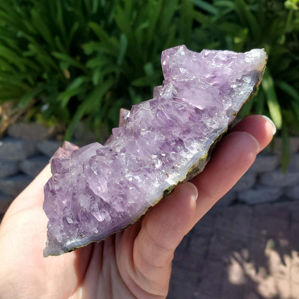 5" Cute Amethyst Cluster Geode with Golden Rutile - Calming, Cleanses Body & Aura, Stress Relief, Positivity - Purple Crystal Gemstone