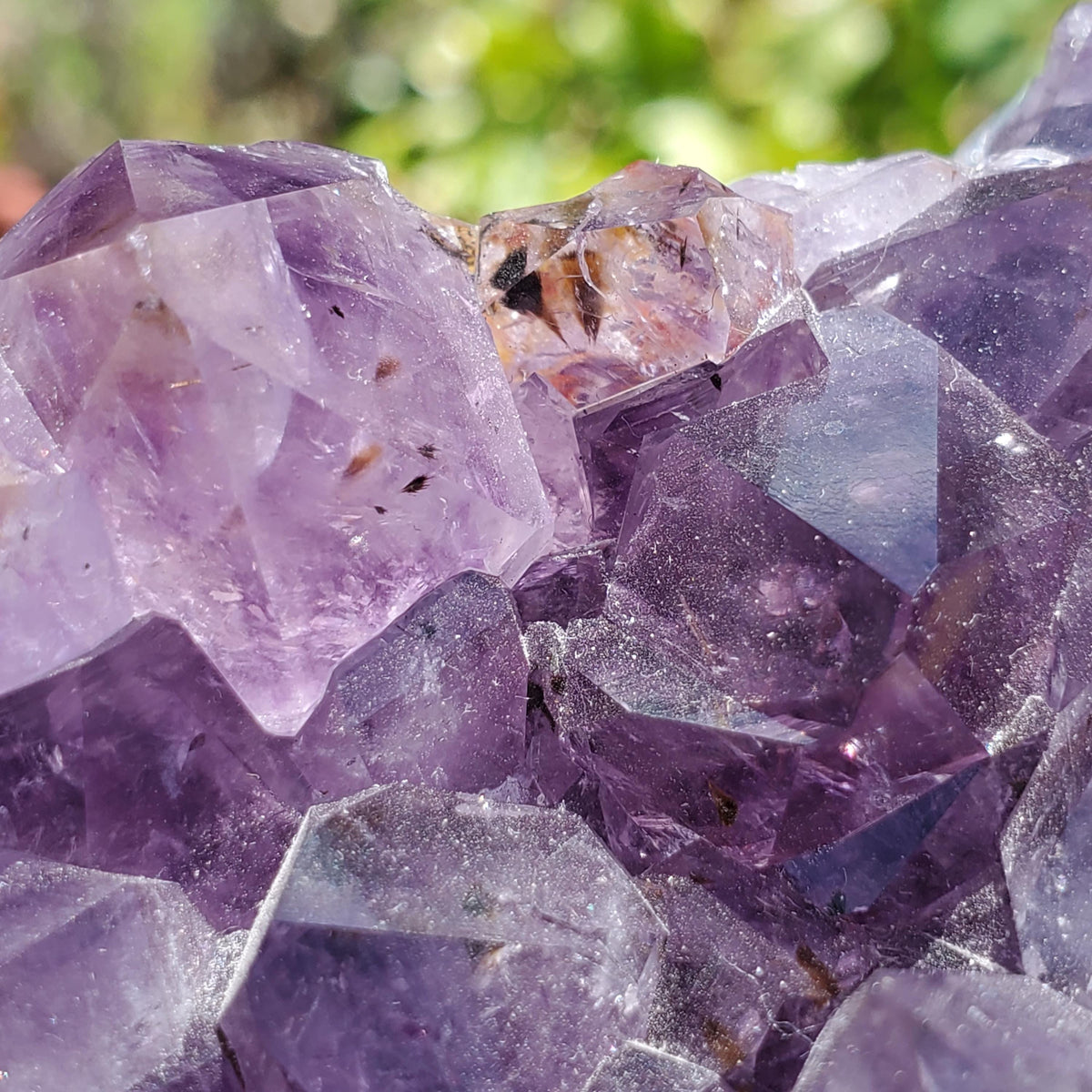 5" Cute Amethyst Cluster Geode with Golden Rutile - Calming, Cleanses Body & Aura, Stress Relief, Positivity - Purple Crystal Gemstone