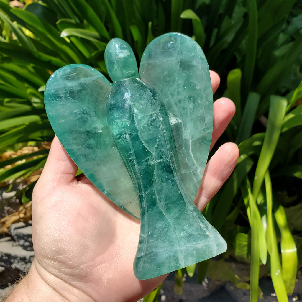 Big Green Fluorite Angel - The Genius Stone, Mental Concentration, Clears Negativity - Fluorite Healing Statement
