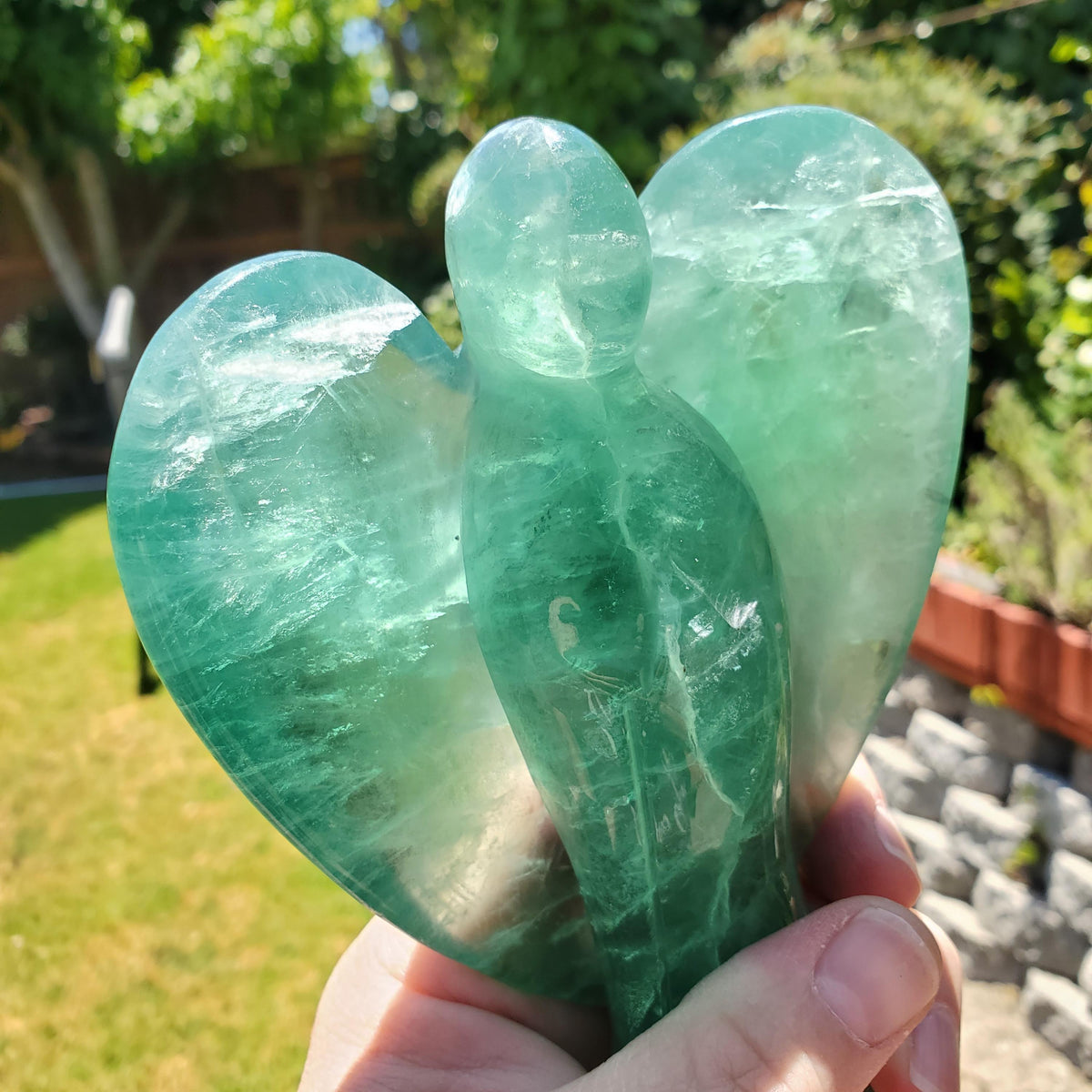 Big Green Fluorite Angel - The Genius Stone, Mental Concentration, Clears Negativity - Fluorite Healing Statement