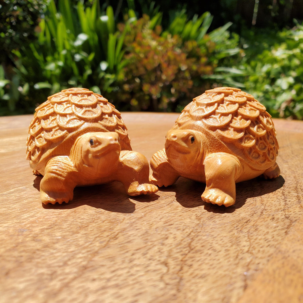 Cypress Wood Turtle with Feng Shui Coin Design - A Symbol of Immortality, Protective From Negative Energies - Carved Turtle Figurine