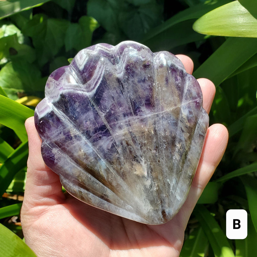 Dream Amethyst Seashell Mirror - Calming, Energetic Protection, Positivity, Divine Love - Amethyst Crystal Mirror for Vanity, Bathroom