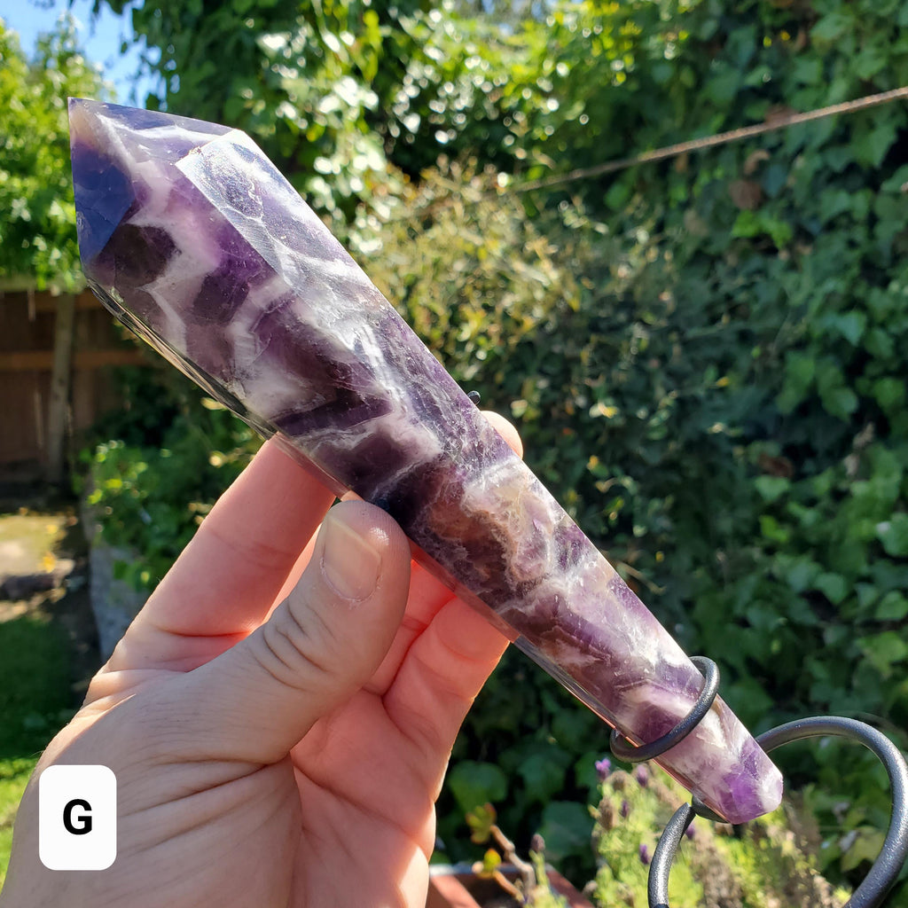 Dream Amethyst Wand with Stand - Calming, Energetic Protection, Positivity, Divine Love - Purple Amethyst Generator Crystal Healing Gemstone