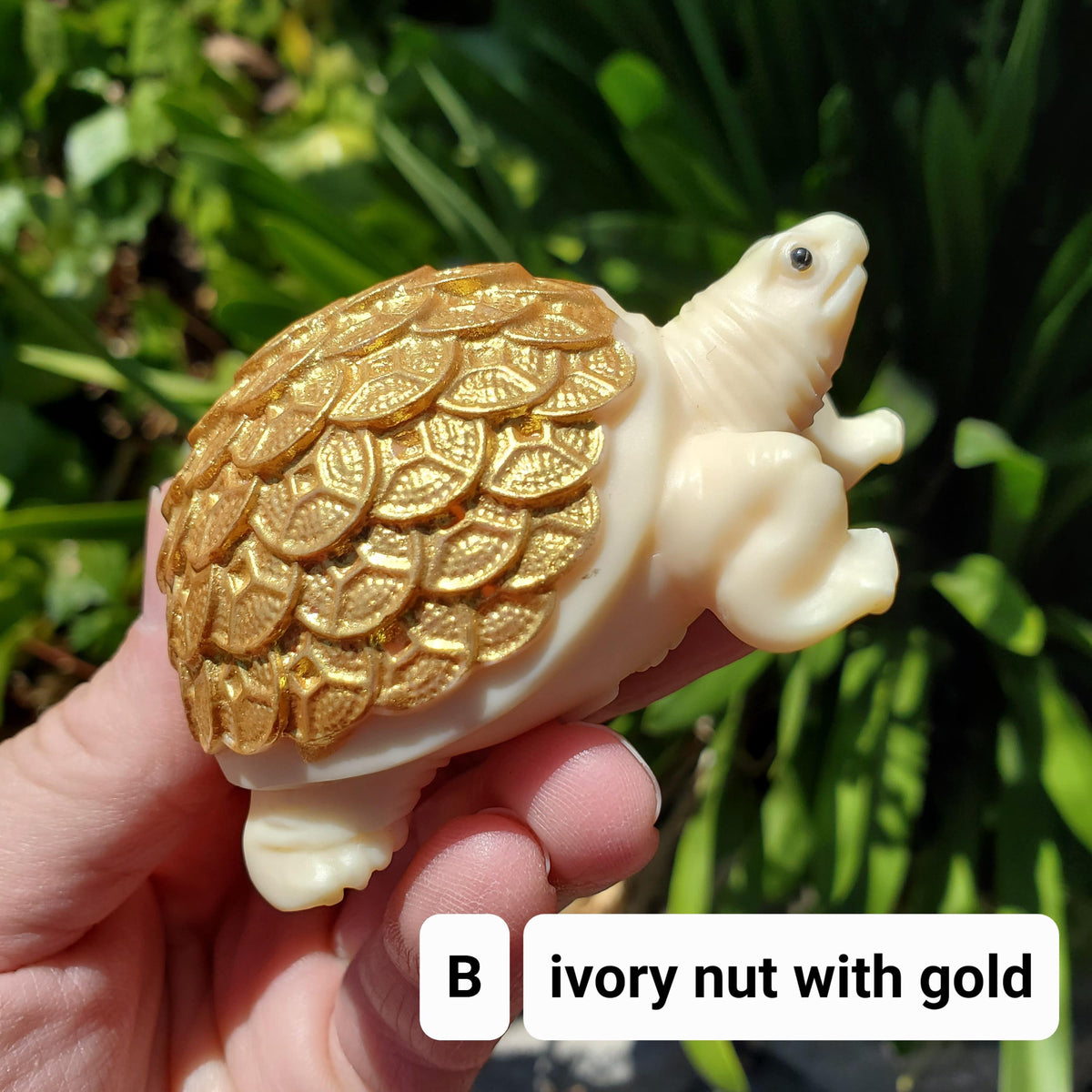 Ivory Nut Turtle Carving with Feng Shui Coin Design - Prosperity, Happiness, Love, Abundance - 3" Carved Tortoise Figurine Statue Home Decor