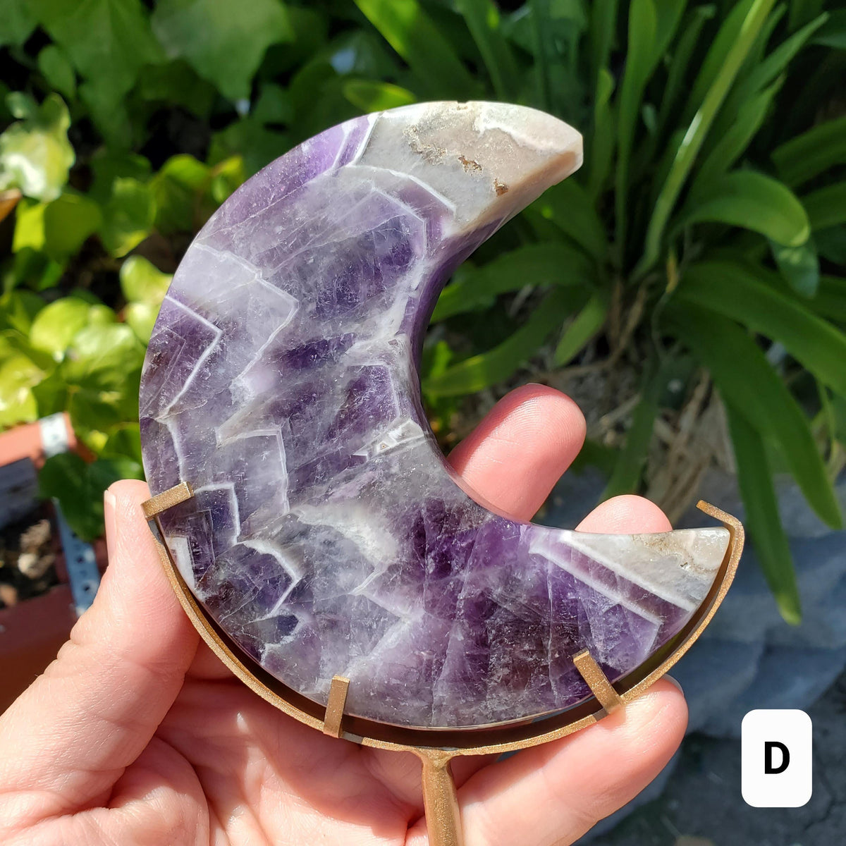 Dark Dream Amethyst Moon on Stand - Calming, Energetic Protection, Positivity, Divine Love - Purple Amethyst Moon Crystal Gemstone