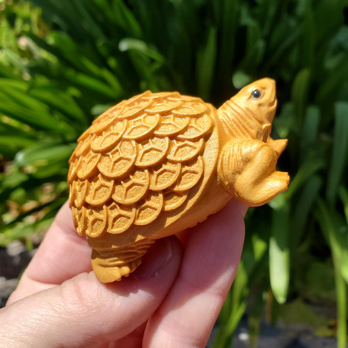 Cypress Wood Turtle with Feng Shui Coin Design - A Symbol of Immortality, Protective From Negative Energies - Carved Turtle Figurine