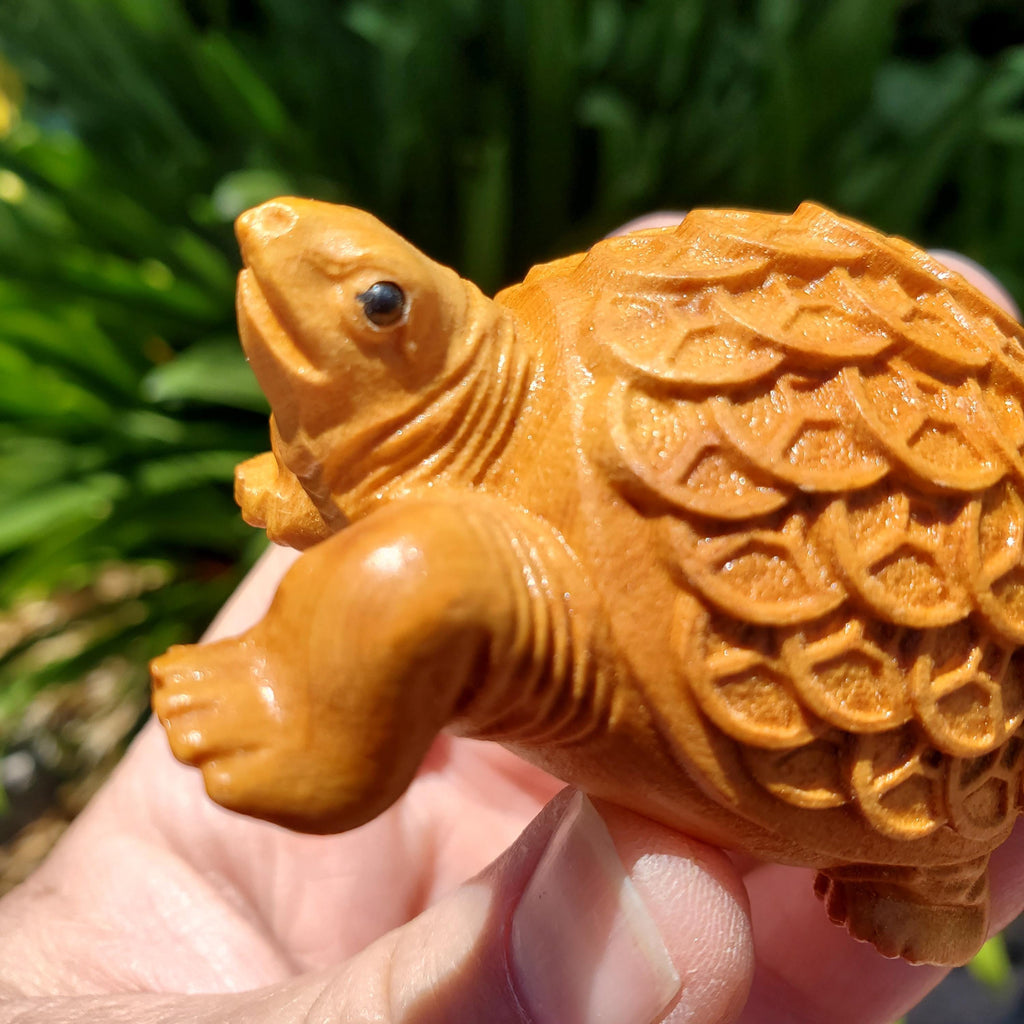Cypress Wood Turtle with Feng Shui Coin Design - A Symbol of Immortality, Protective From Negative Energies - Carved Turtle Figurine
