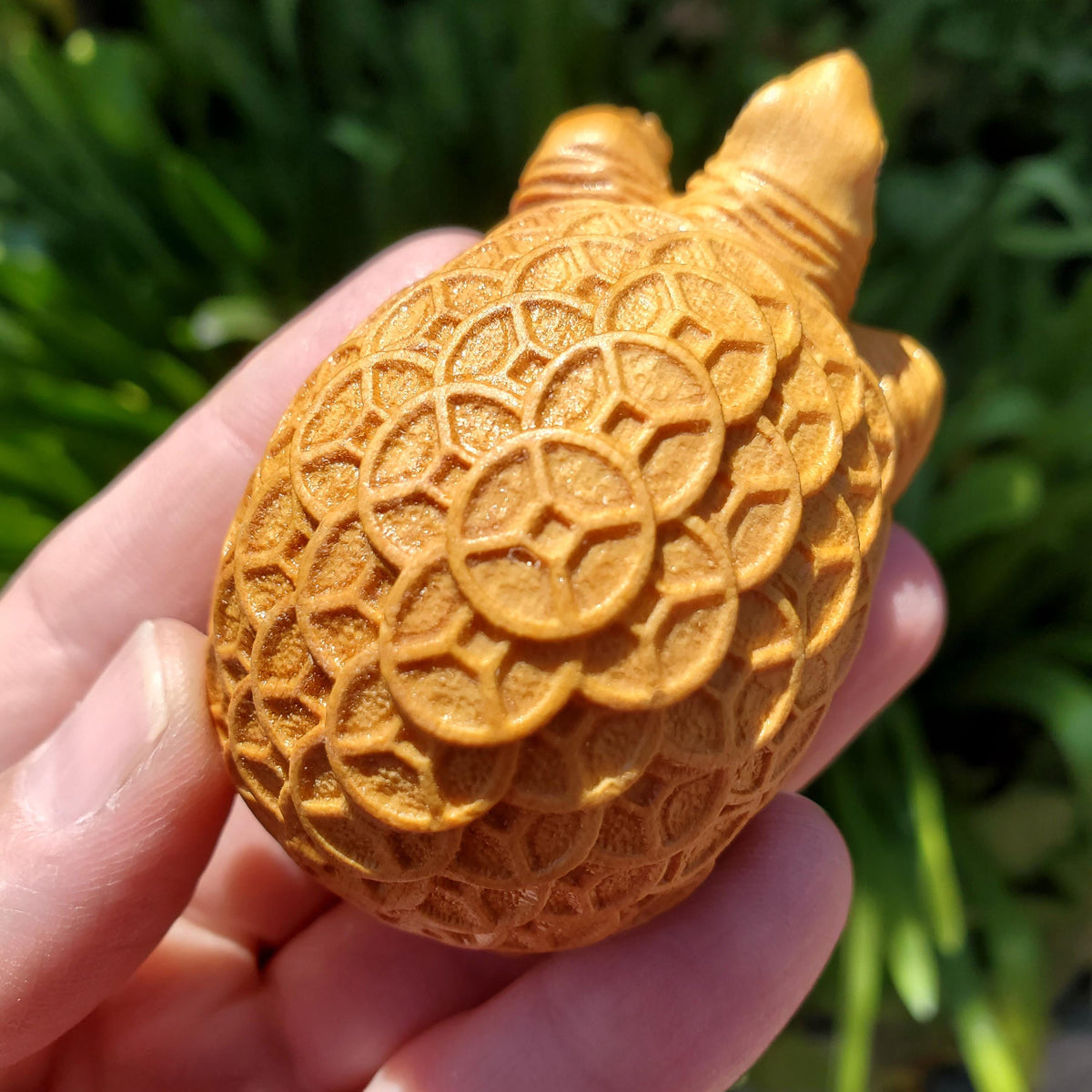 Cypress Wood Turtle with Feng Shui Coin Design - A Symbol of Immortality, Protective From Negative Energies - Carved Turtle Figurine
