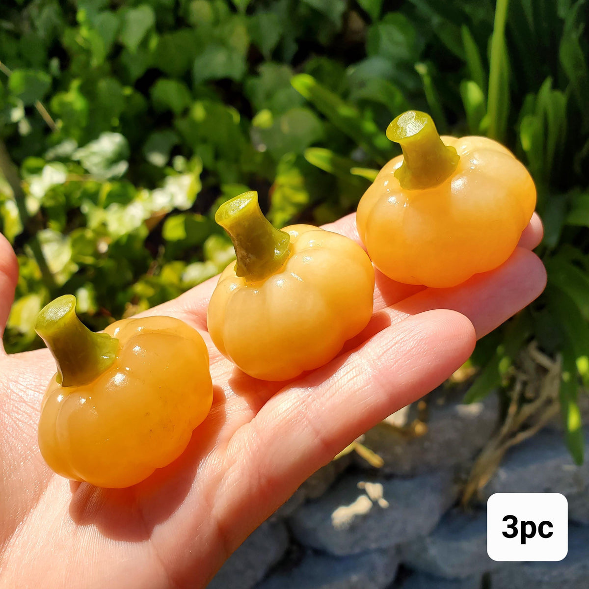 Cute Orange Calcite Pumpkin with Serpentine Jade Stem - Confidence, Self-Esteem, Creative & Sexual Energy - Calcite Crystal Pumpkin Carving