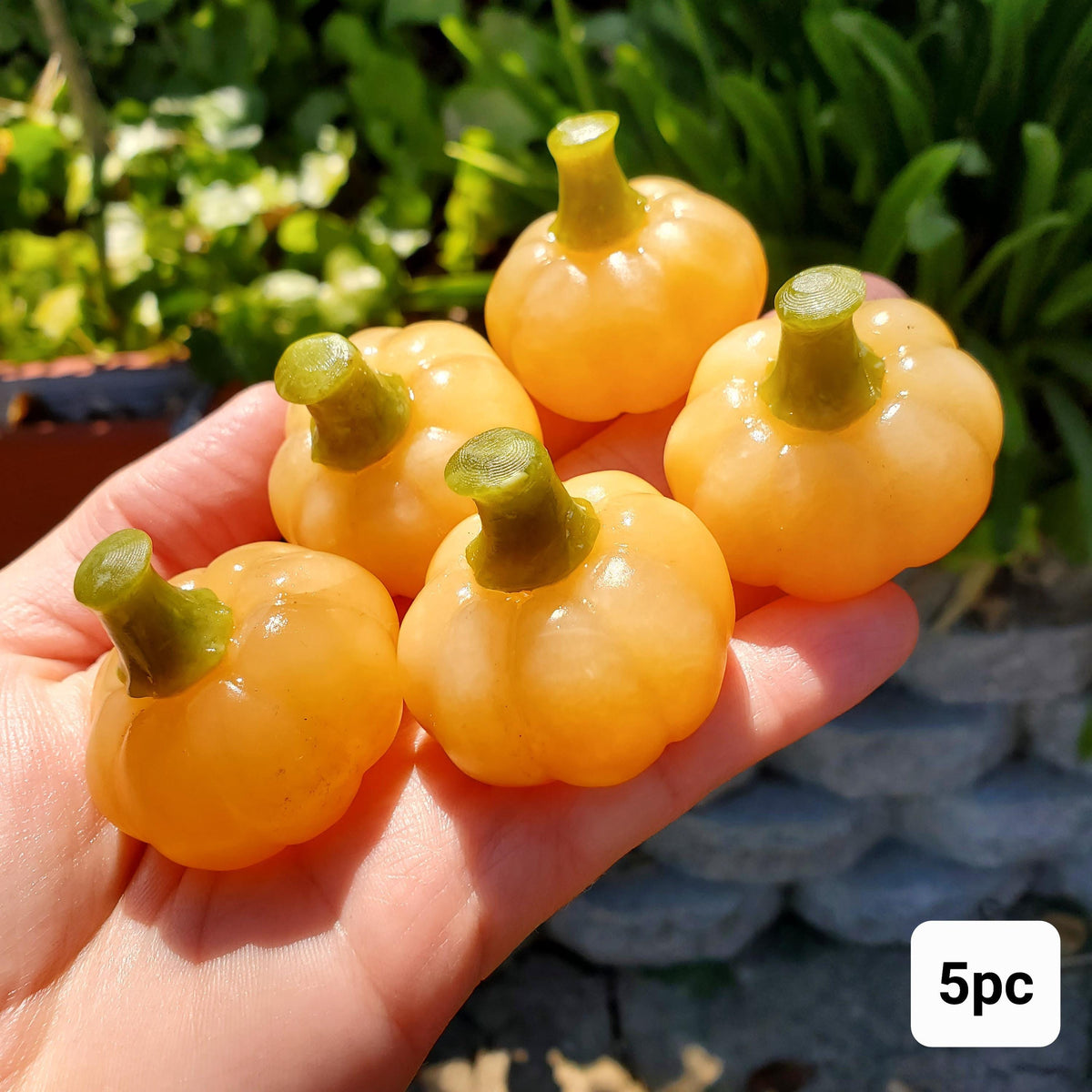 Cute Orange Calcite Pumpkin with Serpentine Jade Stem - Confidence, Self-Esteem, Creative & Sexual Energy - Calcite Crystal Pumpkin Carving