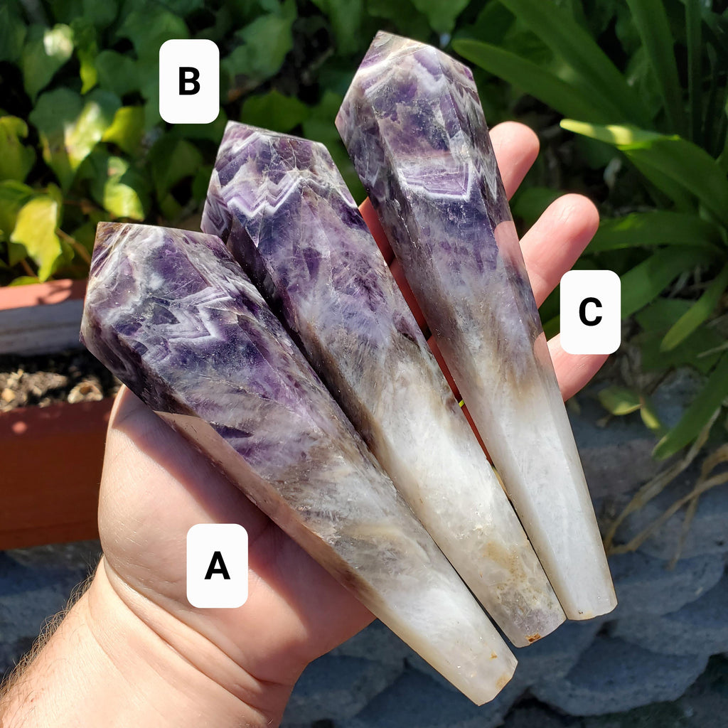 Dream Amethyst Wand with Stand - Calming, Energetic Protection, Positivity, Divine Love - Purple Amethyst Generator Crystal Healing Gemstone