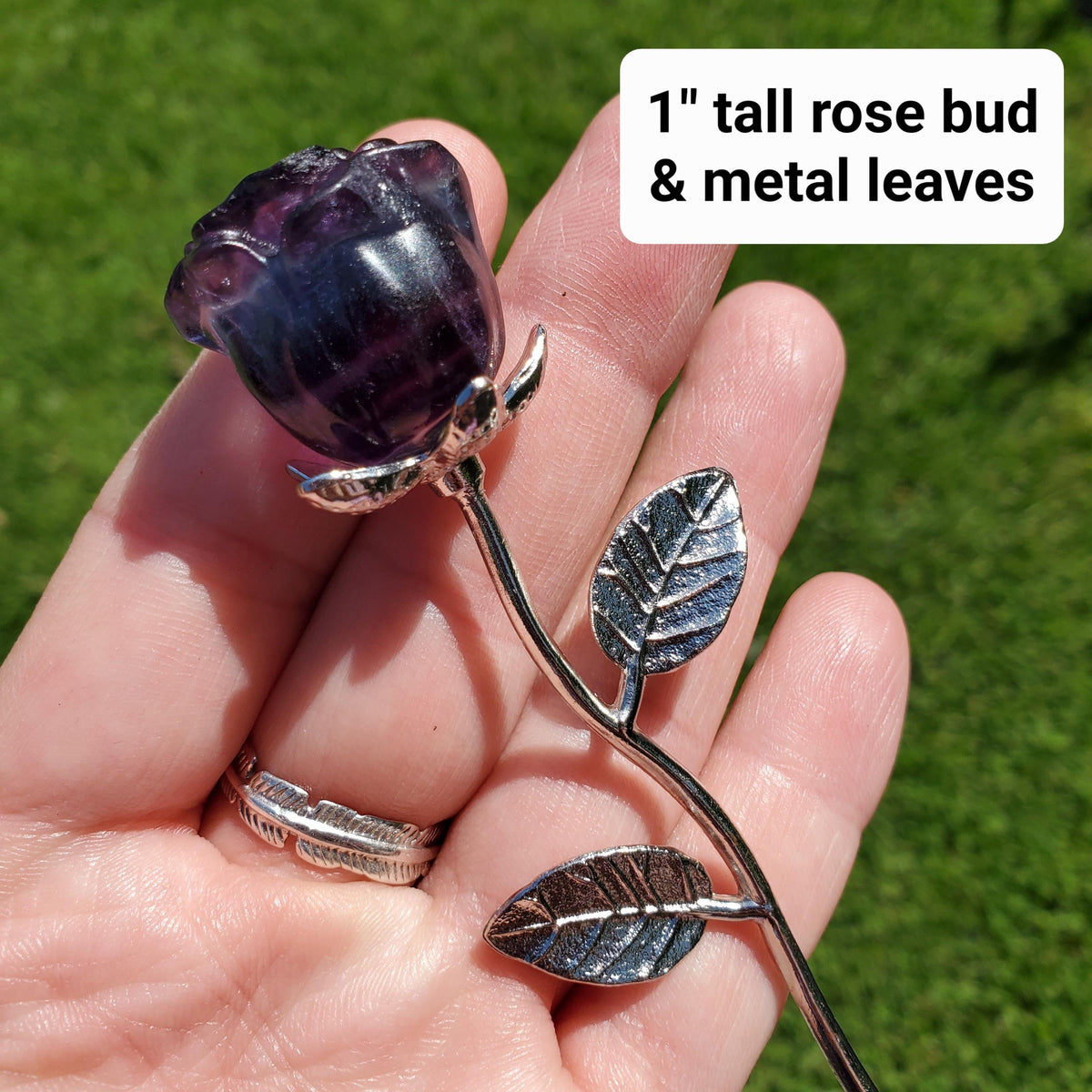Small Rainbow Fluorite Crystal Rose on Stem - Mental Clarity, Positivity, Energetic Protection - Stone Rose Healing Crystals Gemstones