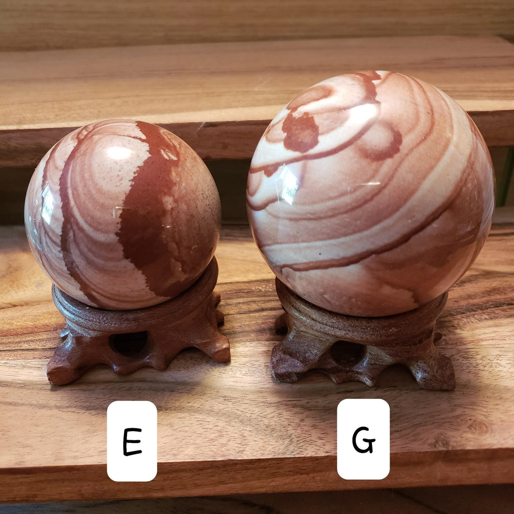 Picture Stone Jasper Sphere on Wooden Stand - Grounding, Harmonizing, Soothing, Creativity - Crystal Ball Healing Gemstone Statement