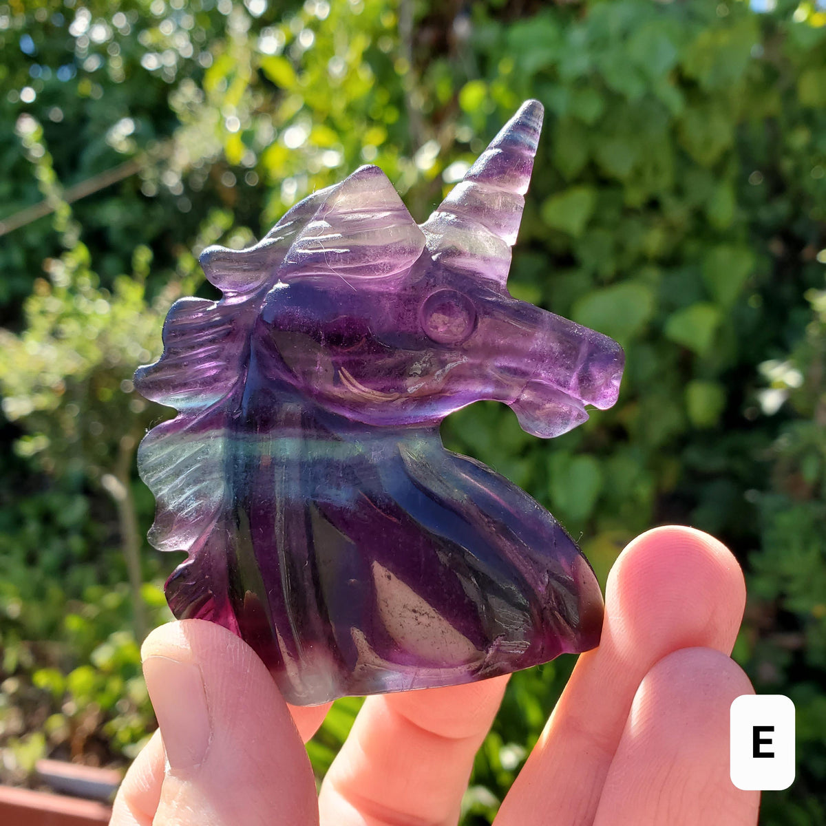 Small Rainbow Fluorite Unicorn - Stability, Concentration, Protection - Fluorite Carved Crystal Unicorn Healing Gemstones