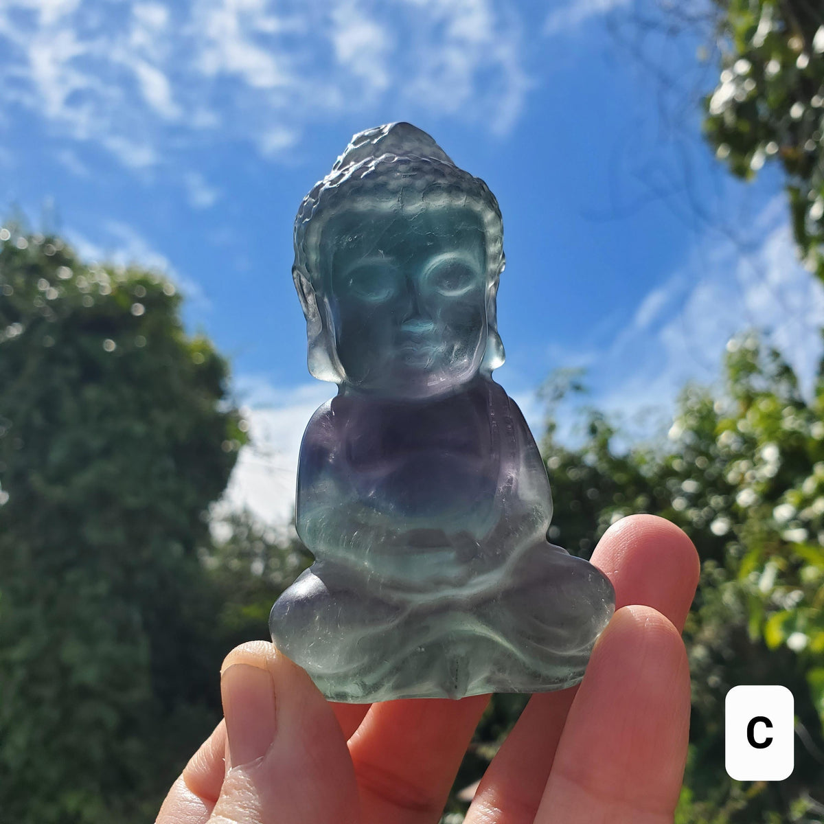 Rainbow Fluorite Buddha - Stability, Concentration, Protection - Fluorite Carved Buddha Statue Healing Gemstone Statement