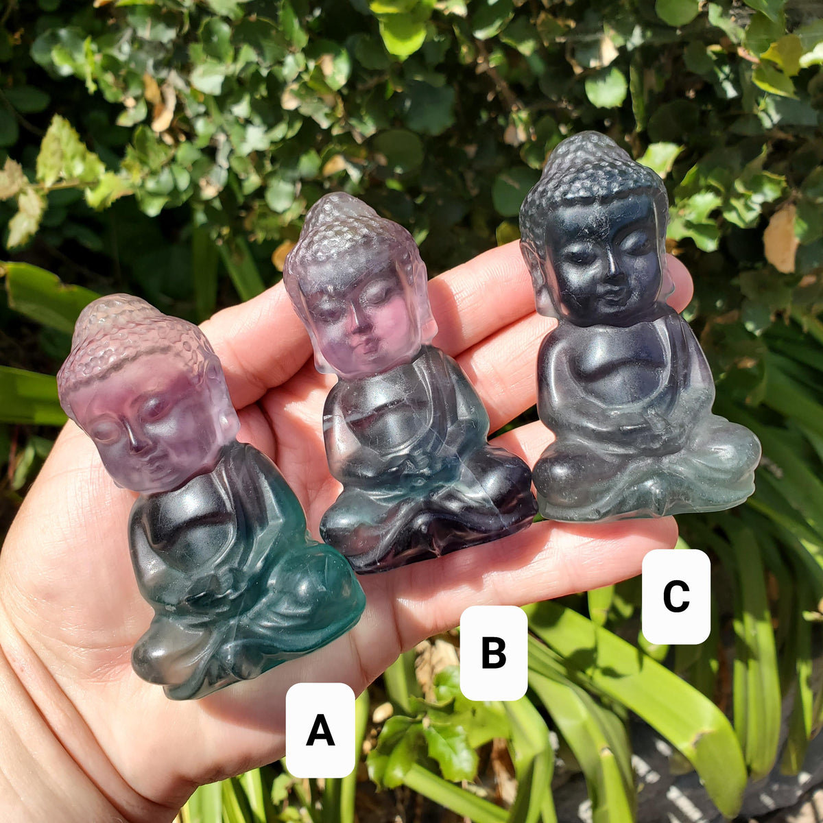 Rainbow Fluorite Buddha - Stability, Concentration, Protection - Fluorite Carved Buddha Statue Healing Gemstone Statement