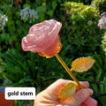 Strawberry Quartz Long Stem Rose with Silver or Gold Stem - Universal Love, Gratitude, Generosity, Compassion - 9" Long Tanzberry Flower
