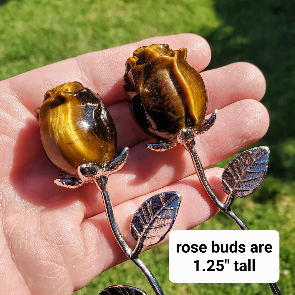 Small Flashy Tiger Eye Rose on Stem - Courage, Motivation, Confidence, Grounding, Energetic Protection - Crystal Rose Healing Gemstones