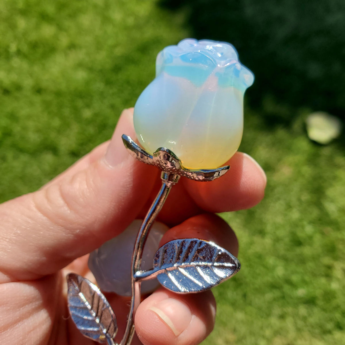 Small Opalite Rose on Stem - Confidence, Boost Inner Power, Stabilizing - Cute Crystal Rose Healing Stone Crystals Gemstone