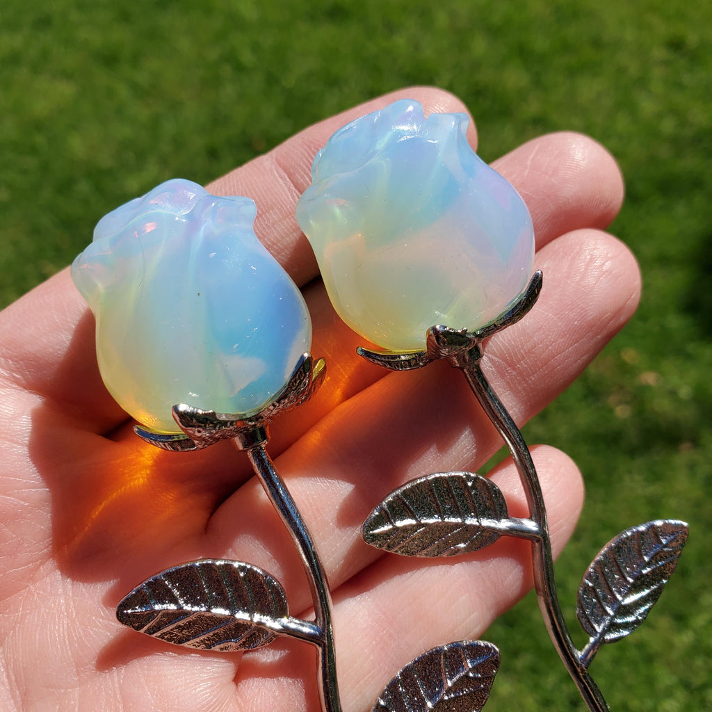 Small Opalite Rose on Stem - Confidence, Boost Inner Power, Stabilizing - Cute Crystal Rose Healing Stone Crystals Gemstone