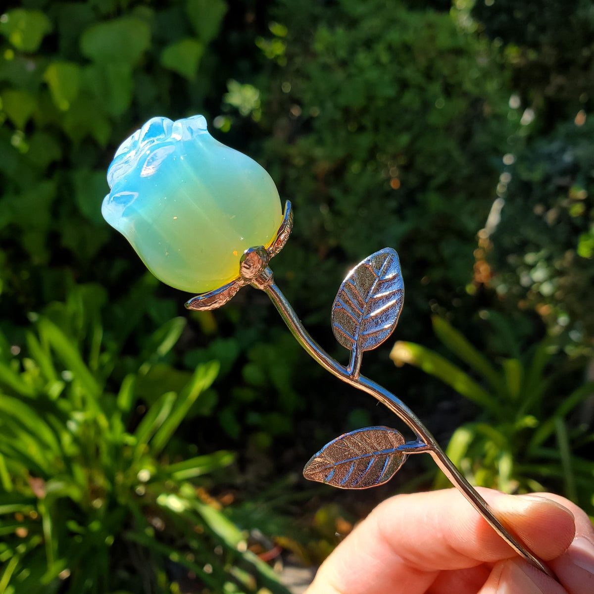 Small Opalite Rose on Stem - Confidence, Boost Inner Power, Stabilizing - Cute Crystal Rose Healing Stone Crystals Gemstone