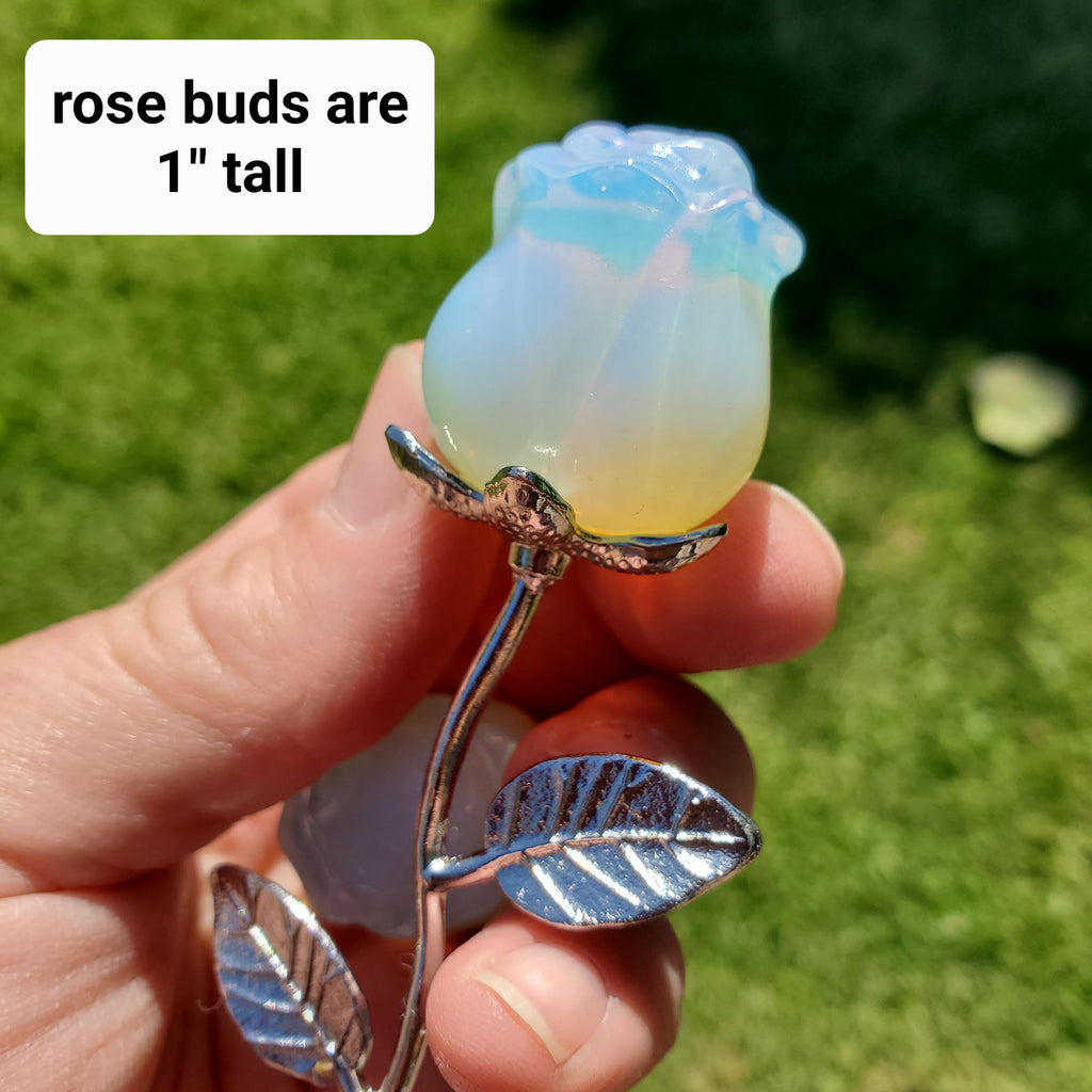 Small Opalite Rose on Stem - Confidence, Boost Inner Power, Stabilizing - Cute Crystal Rose Healing Stone Crystals Gemstone