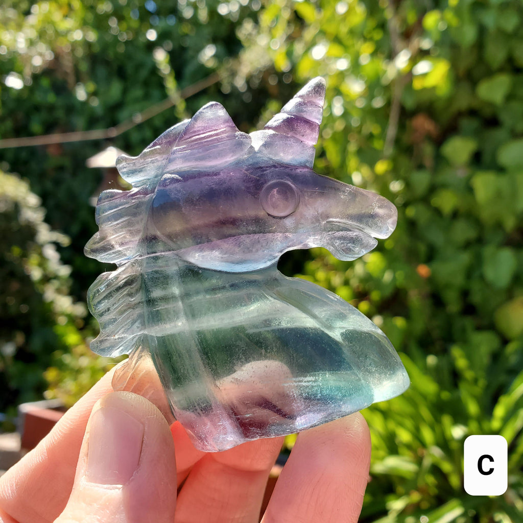 Small Rainbow Fluorite Unicorn - Stability, Concentration, Protection - Fluorite Carved Crystal Unicorn Healing Gemstones