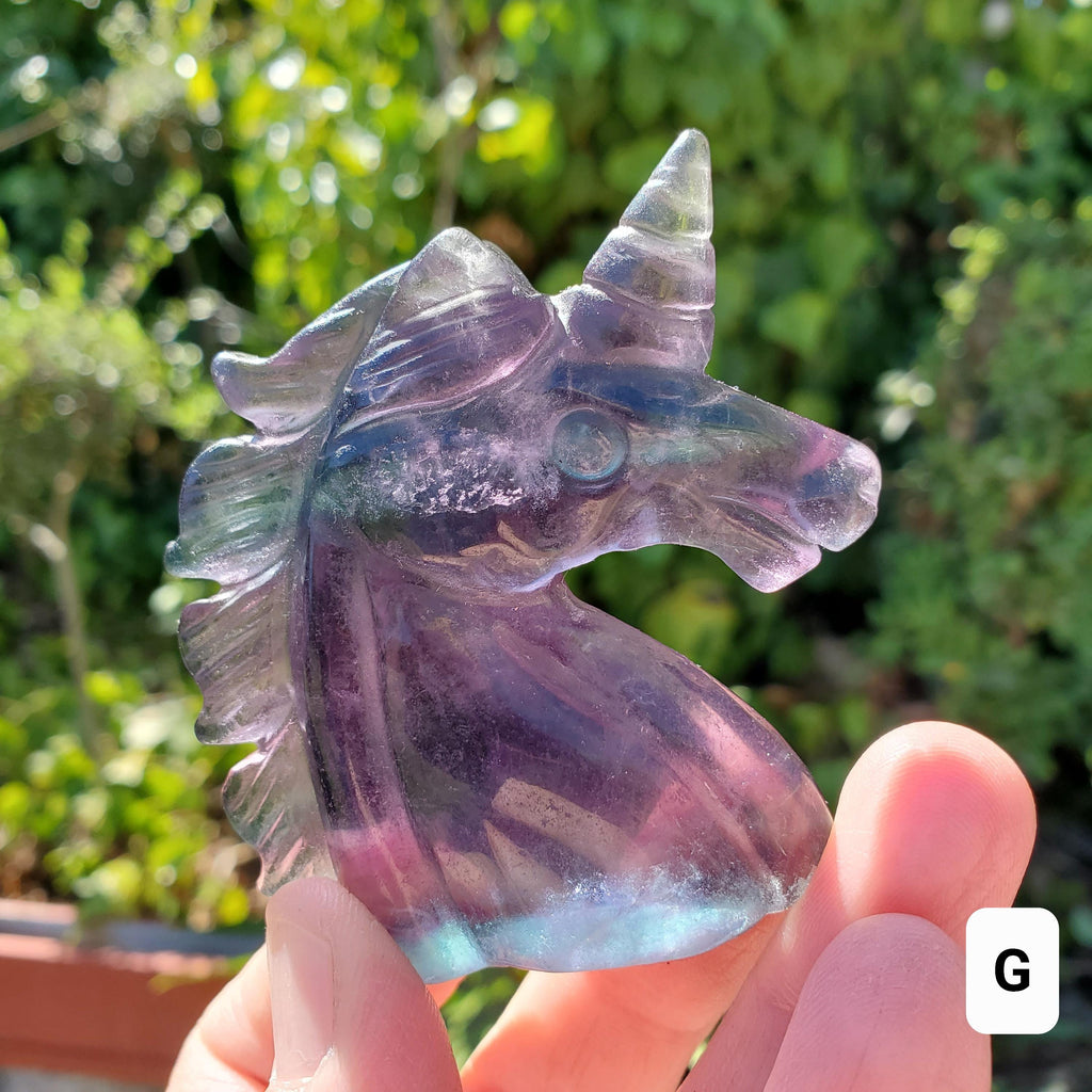 Small Rainbow Fluorite Unicorn - Stability, Concentration, Protection - Fluorite Carved Crystal Unicorn Healing Gemstones