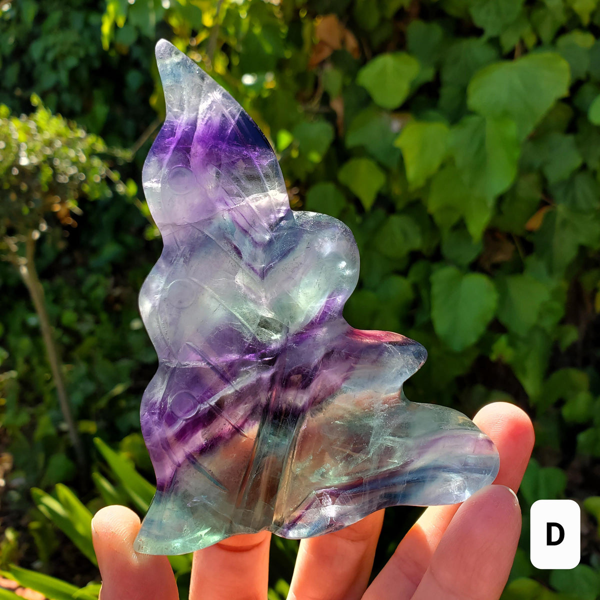 Rainbow Fluorite Fairy - Mental Concentration, Energetic Protection, Positivity - Standing Fluorite Carved Crystal Fairy Healing Gemstone