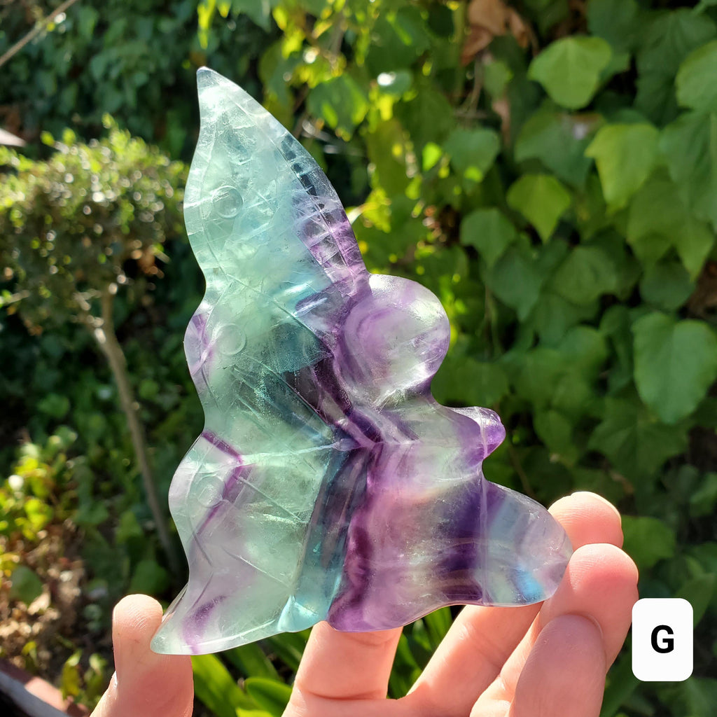 Rainbow Fluorite Fairy - Mental Concentration, Energetic Protection, Positivity - Standing Fluorite Carved Crystal Fairy Healing Gemstone