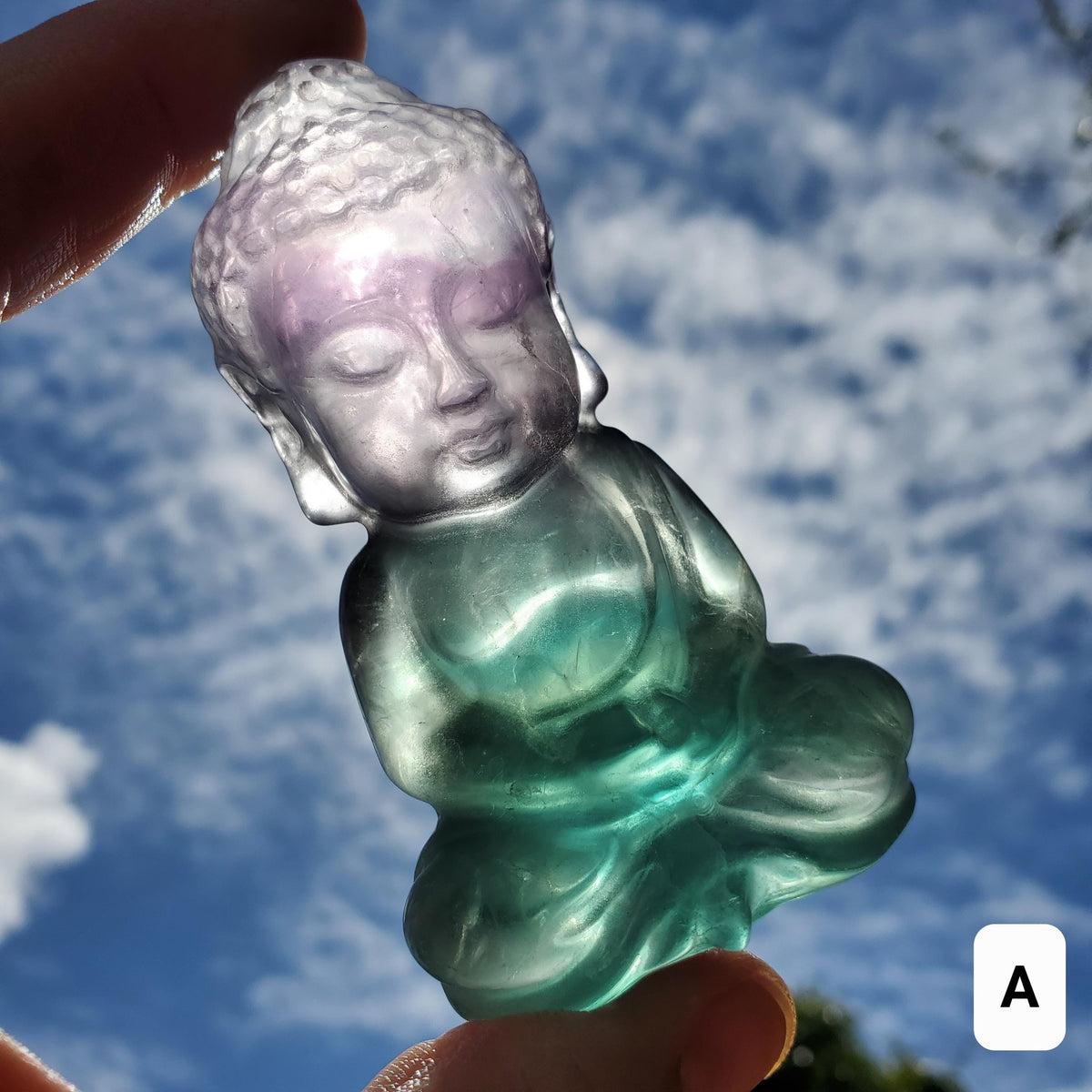 Rainbow Fluorite Buddha - Stability, Concentration, Protection - Fluorite Carved Buddha Statue Healing Gemstone Statement