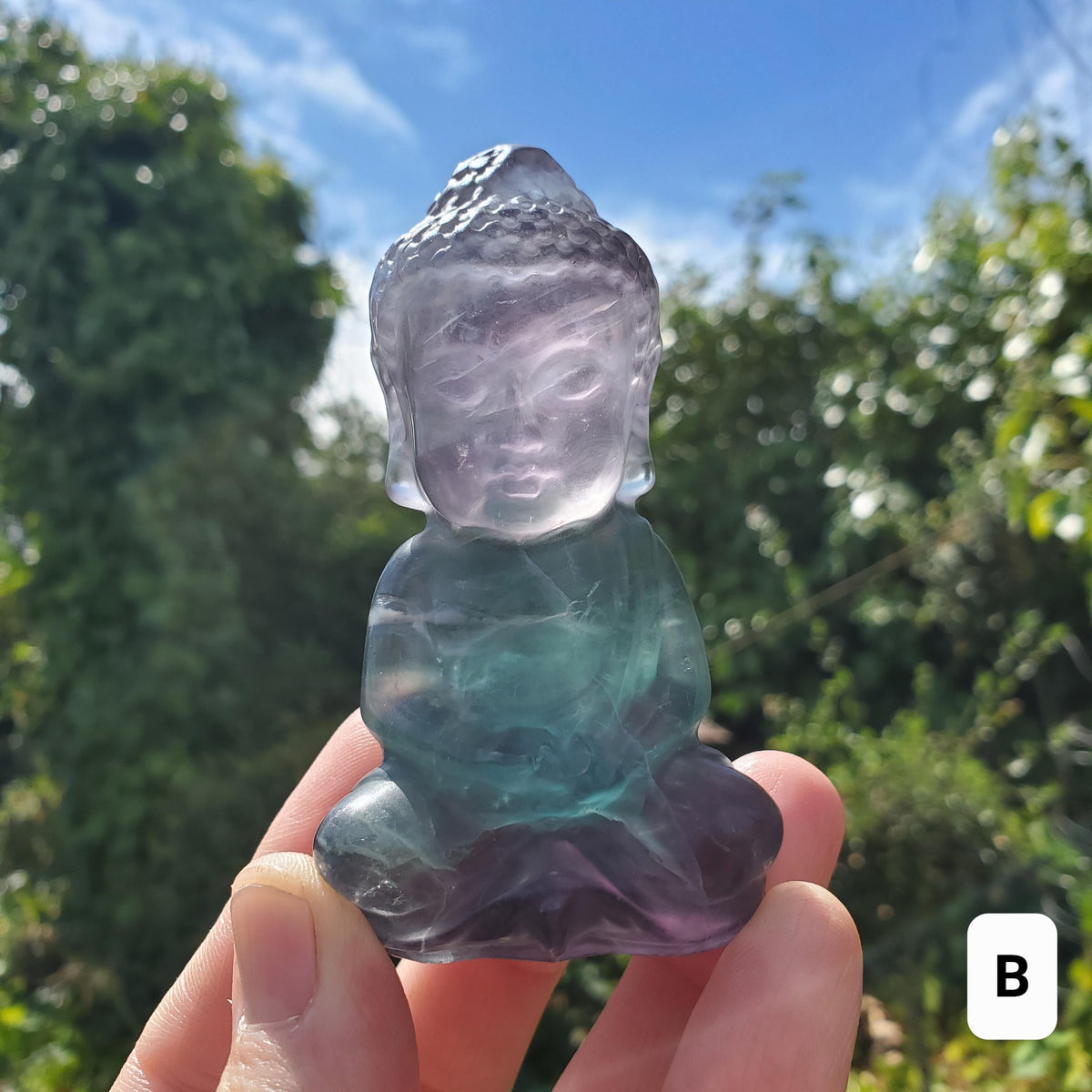 Rainbow Fluorite Buddha - Stability, Concentration, Protection - Fluorite Carved Buddha Statue Healing Gemstone Statement