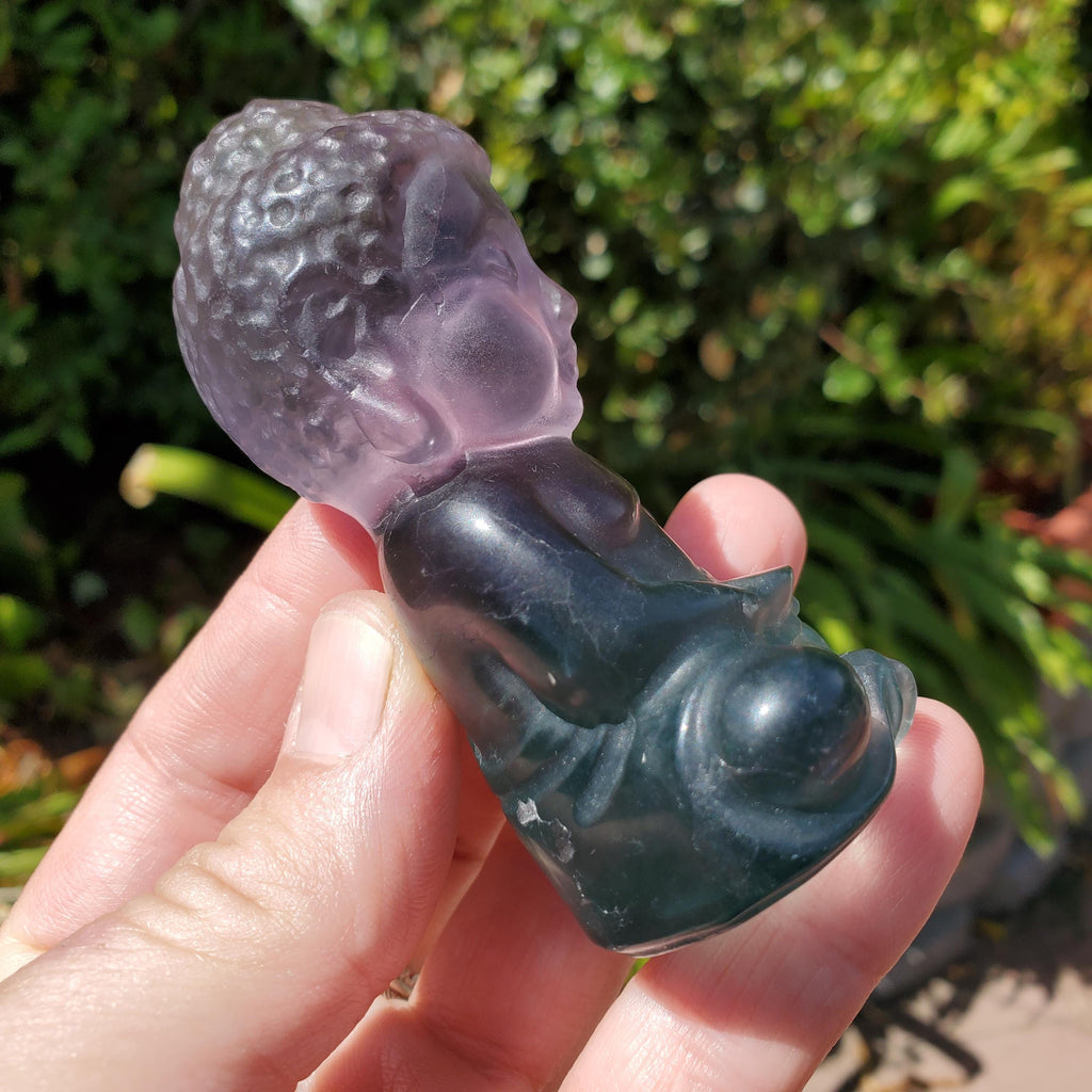 Rainbow Fluorite Buddha - Stability, Concentration, Protection - Fluorite Carved Buddha Statue Healing Gemstone Statement