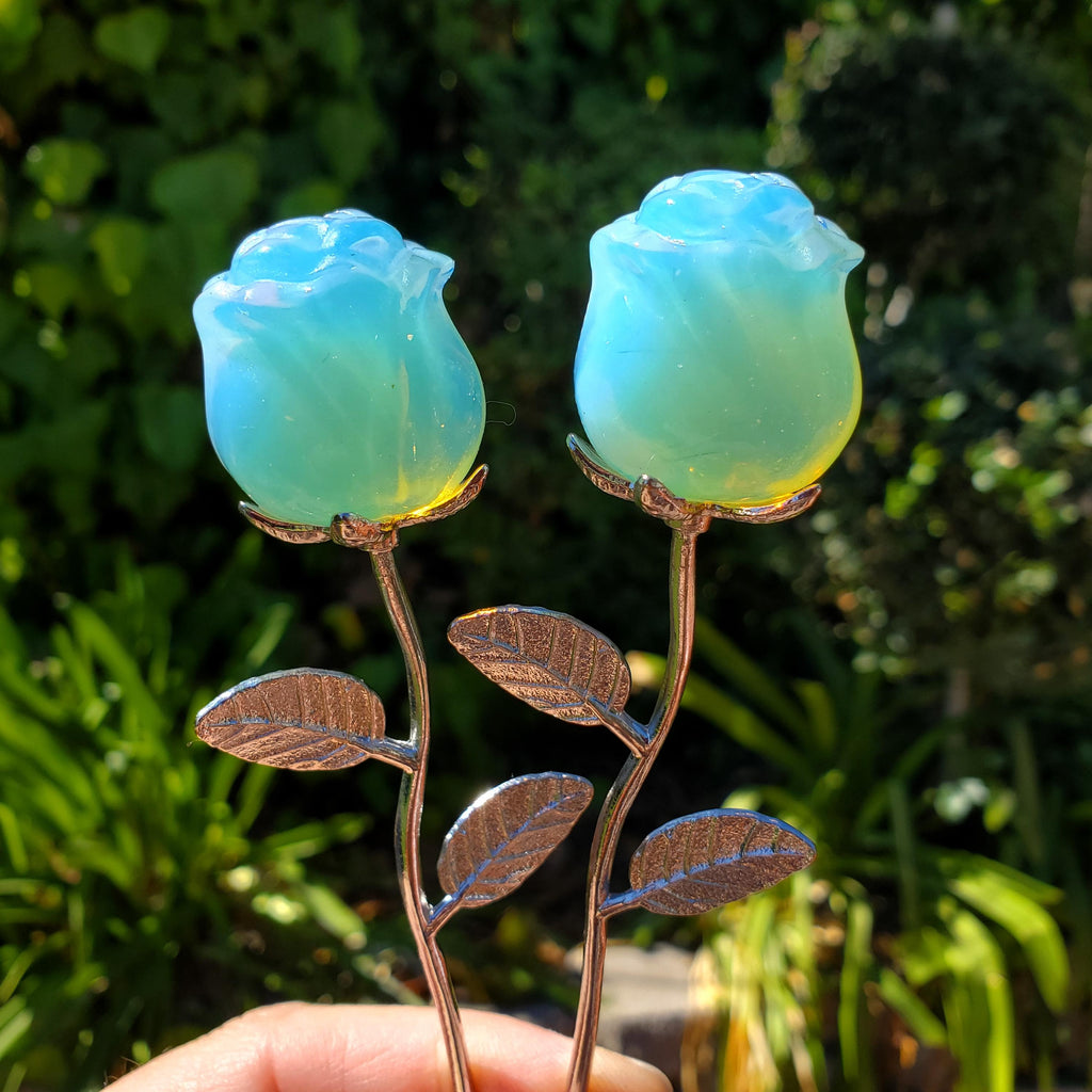 Small Opalite Rose on Stem - Confidence, Boost Inner Power, Stabilizing - Cute Crystal Rose Healing Stone Crystals Gemstone