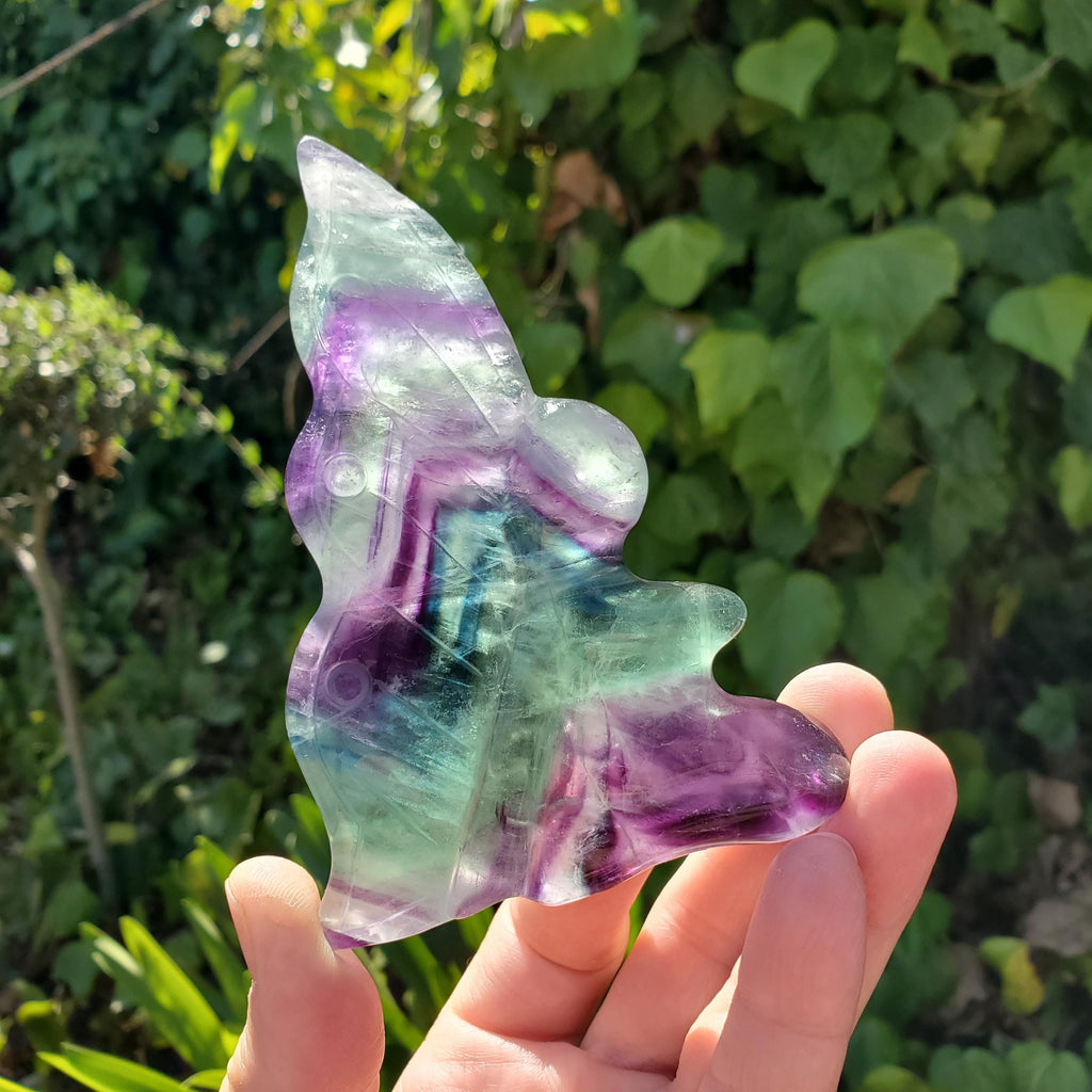 Rainbow Fluorite Fairy - Mental Concentration, Energetic Protection, Positivity - Standing Fluorite Carved Crystal Fairy Healing Gemstone