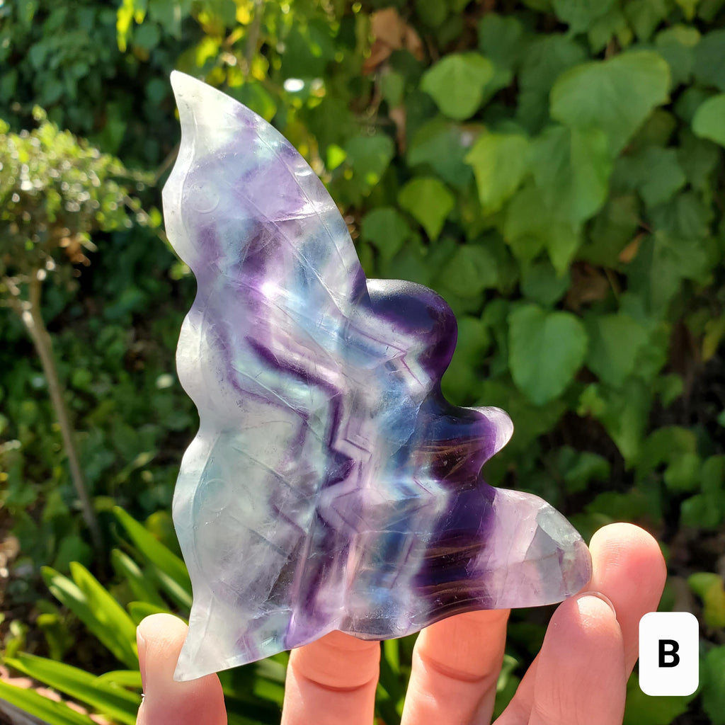 Rainbow Fluorite Fairy - Mental Concentration, Energetic Protection, Positivity - Standing Fluorite Carved Crystal Fairy Healing Gemstone