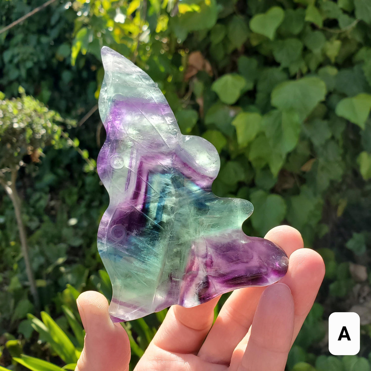 Rainbow Fluorite Fairy - Mental Concentration, Energetic Protection, Positivity - Standing Fluorite Carved Crystal Fairy Healing Gemstone