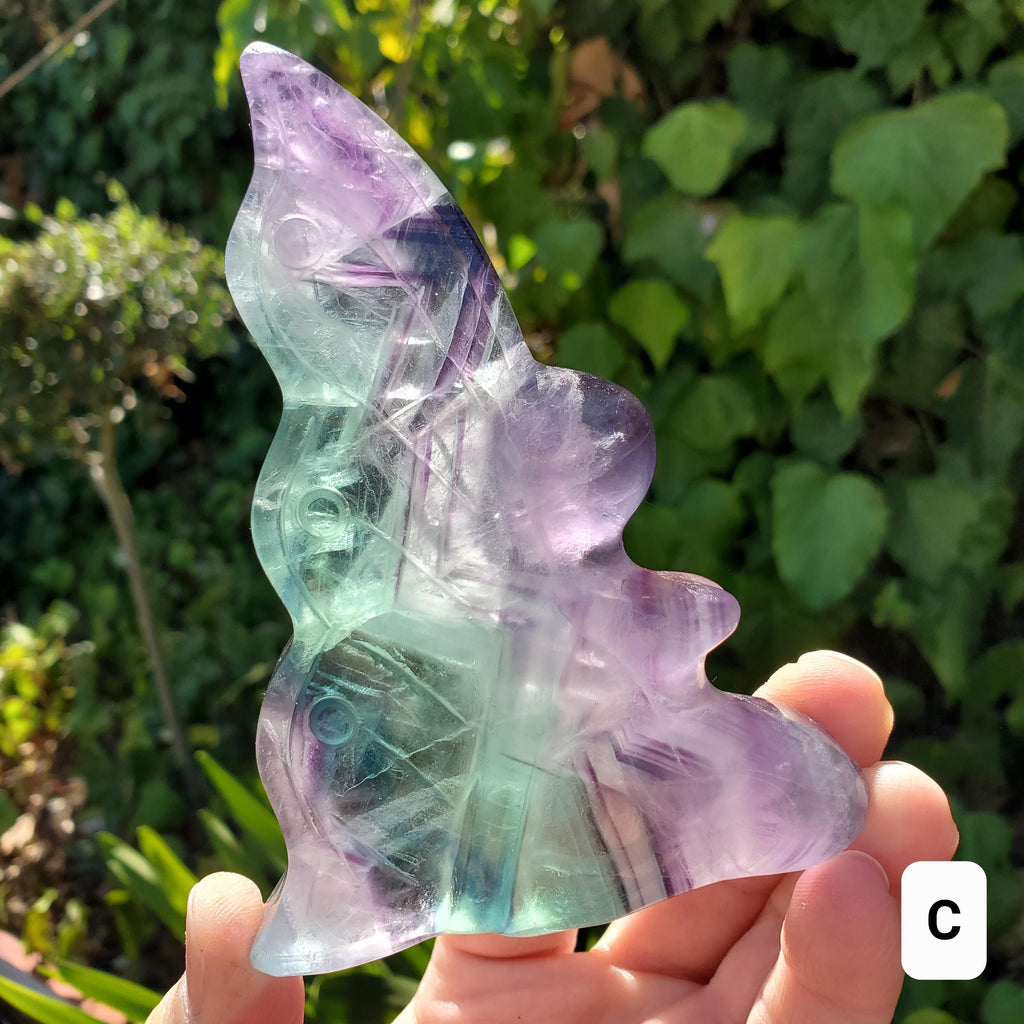 Rainbow Fluorite Fairy - Mental Concentration, Energetic Protection, Positivity - Standing Fluorite Carved Crystal Fairy Healing Gemstone