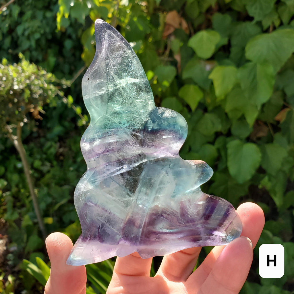 Rainbow Fluorite Fairy - Mental Concentration, Energetic Protection, Positivity - Standing Fluorite Carved Crystal Fairy Healing Gemstone