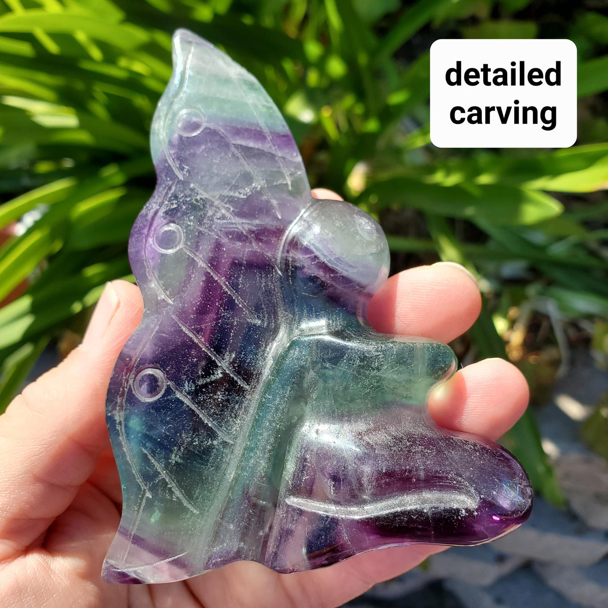 Rainbow Fluorite Fairy - Mental Concentration, Energetic Protection, Positivity - Standing Fluorite Carved Crystal Fairy Healing Gemstone