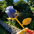 Small Blue Aventurine Rose on Gold Stem 6" - Self-Discipline, Inner Strength, Communication - Cute Crystal Flower Healing Gemstone Decor
