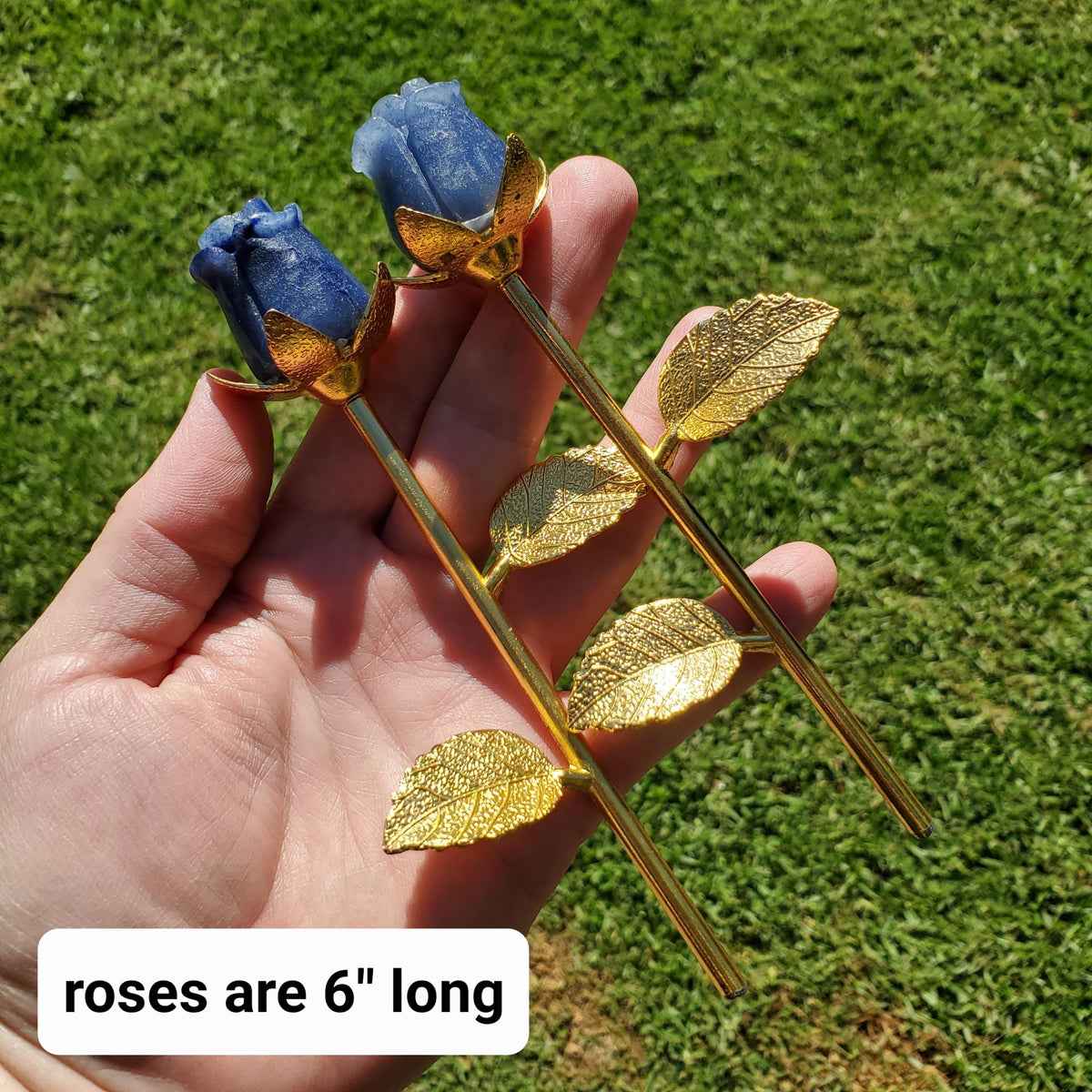 Small Blue Aventurine Rose on Gold Stem 6" - Self-Discipline, Inner Strength, Communication - Cute Crystal Flower Healing Gemstone Decor